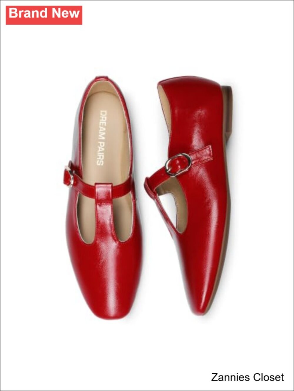 ✨Women's T-Strap Mary Jane Flats Square Toe Faux Leather Comfortable